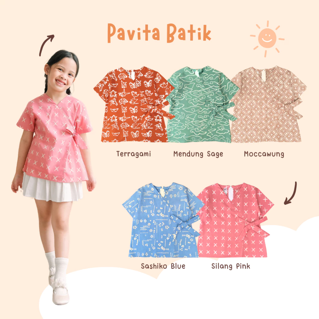 Yobebee Pavita Batik Atasan Anak Perempuan - Baju Batik Anak Cewek Model Tangan Pendek
