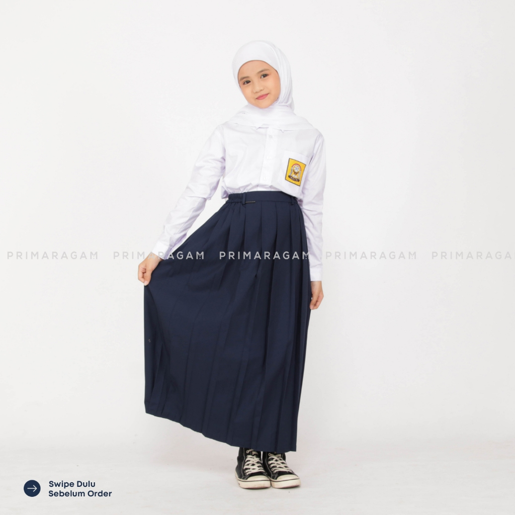 Rok seragam sekolah smp panjang biru rempel lipit atas S-XXXL