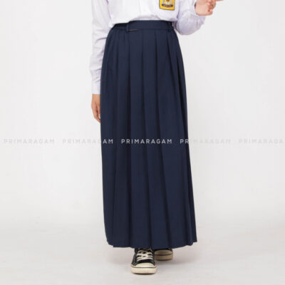 Rok seragam sekolah smp panjang biru rempel lipit atas S-XXXL thumbnail 2