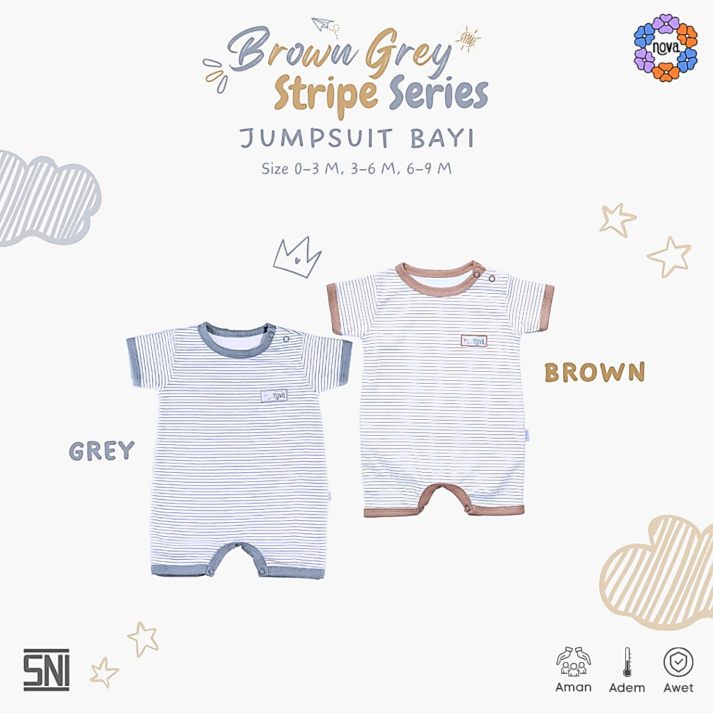 NOVA Jumpsuit Bayi Brown Grey Stripe Series - Jumper Bayi 0-9 Bulan (1 Pcs)