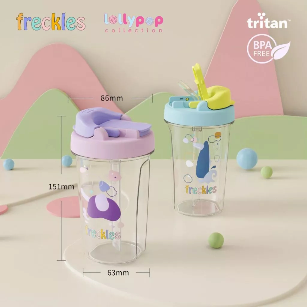 Freckles Lollypop Dual Straw Sippy Bottle 400ml / Botol Minum Anak Tritan Bottle BPA FREE