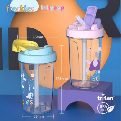 Freckles Lollypop Dual Straw Sippy Bottle 400ml / Botol Minum Anak Tritan Bottle BPA FREE thumbnail 3