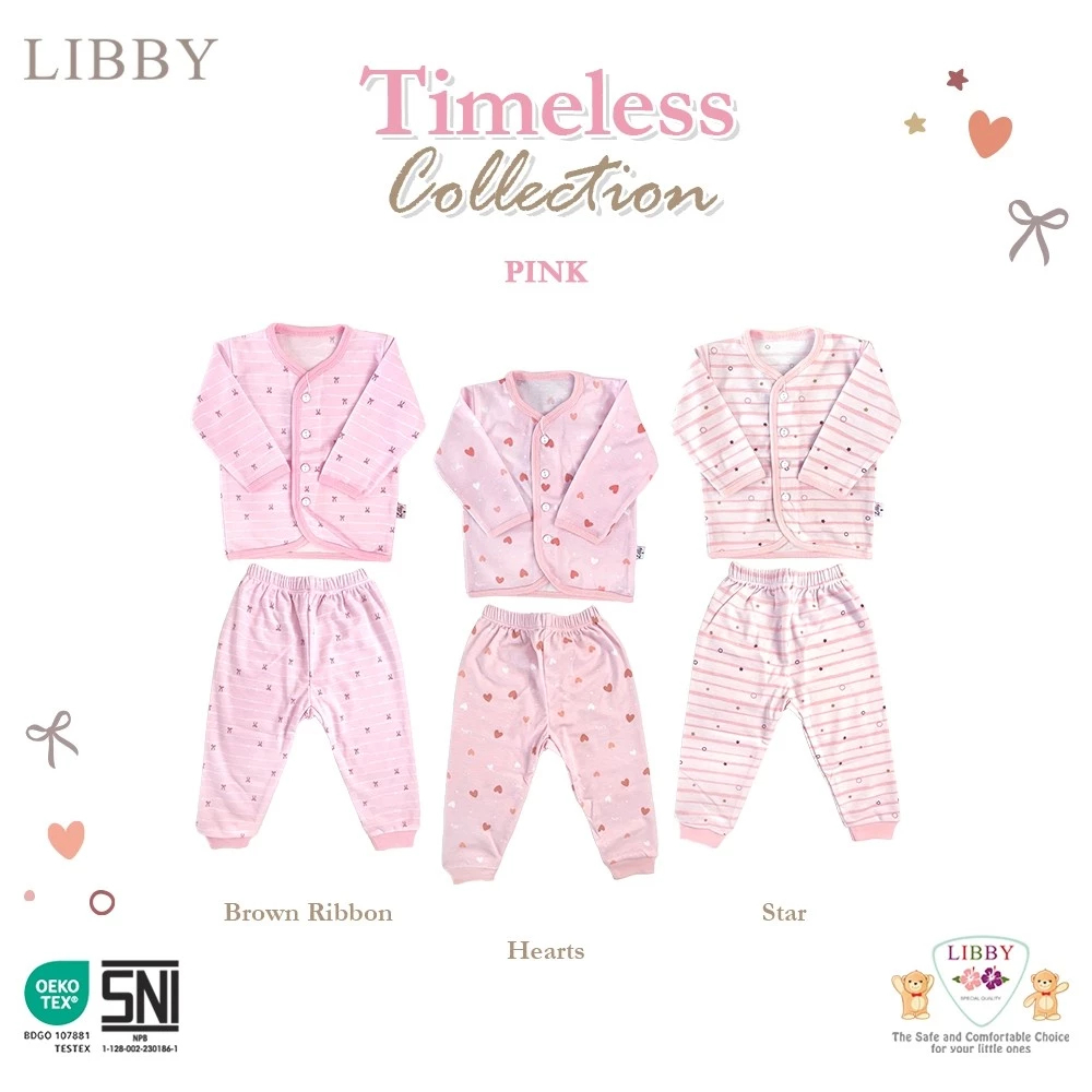 LIBBY Setelan Baju Panjang Anak Kecil Laki - Laki & Perempuan Motif Timeless Collection (1 stel)