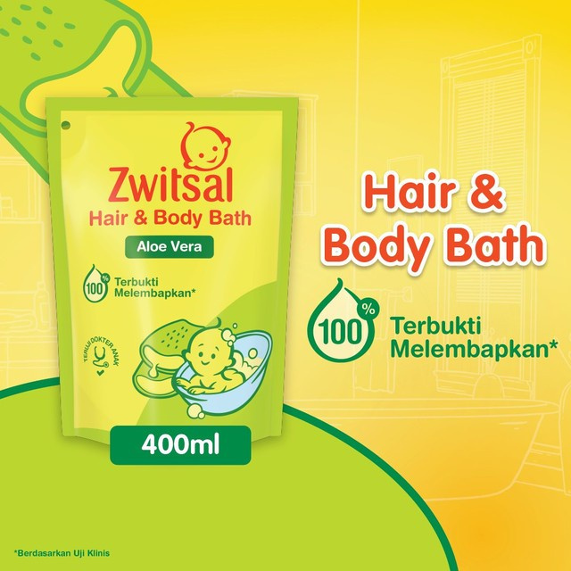 Zwitsal Baby Bath Hair & Body Aloe Vera Refil 400mL / Shampoo & Sabun Cair Bayi