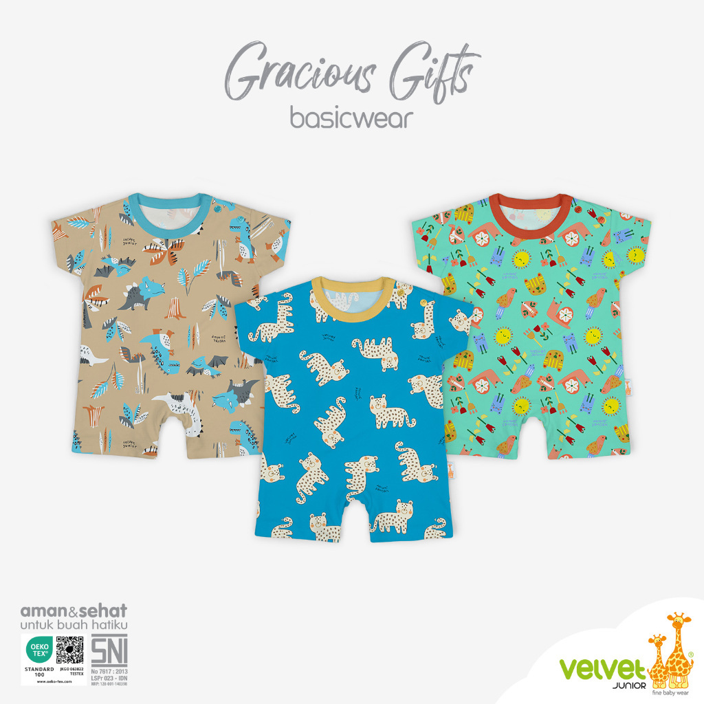 Velvet Junior Jumper Bayi Bodysuit Segiempat - (BasicWear Gracious Gifts)