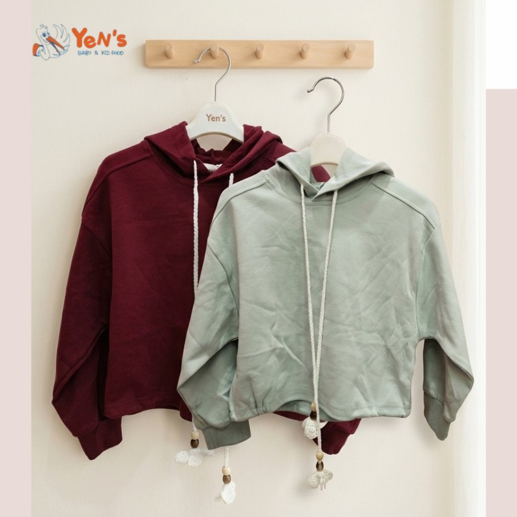 Sweater Hoodie Crop Wanita Tali Rajut Bandul Bunga Fleece Import Premium