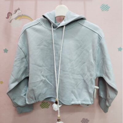 Sweater Hoodie Crop Wanita Tali Rajut Bandul Bunga Fleece Import Premium thumbnail 2