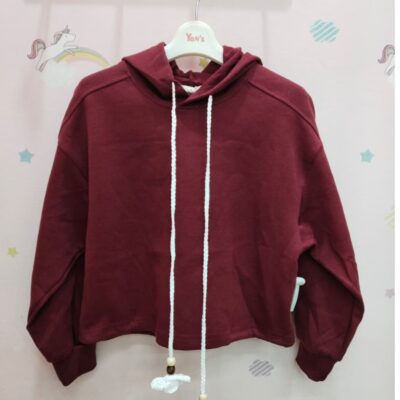 Sweater Hoodie Crop Wanita Tali Rajut Bandul Bunga Fleece Import Premium thumbnail 3