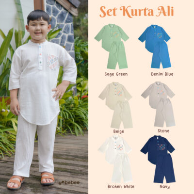 Yobebee Setelan Kurta Ali Anak Laki Laki - Baju Muslim One Set Koko Eid Raya Series