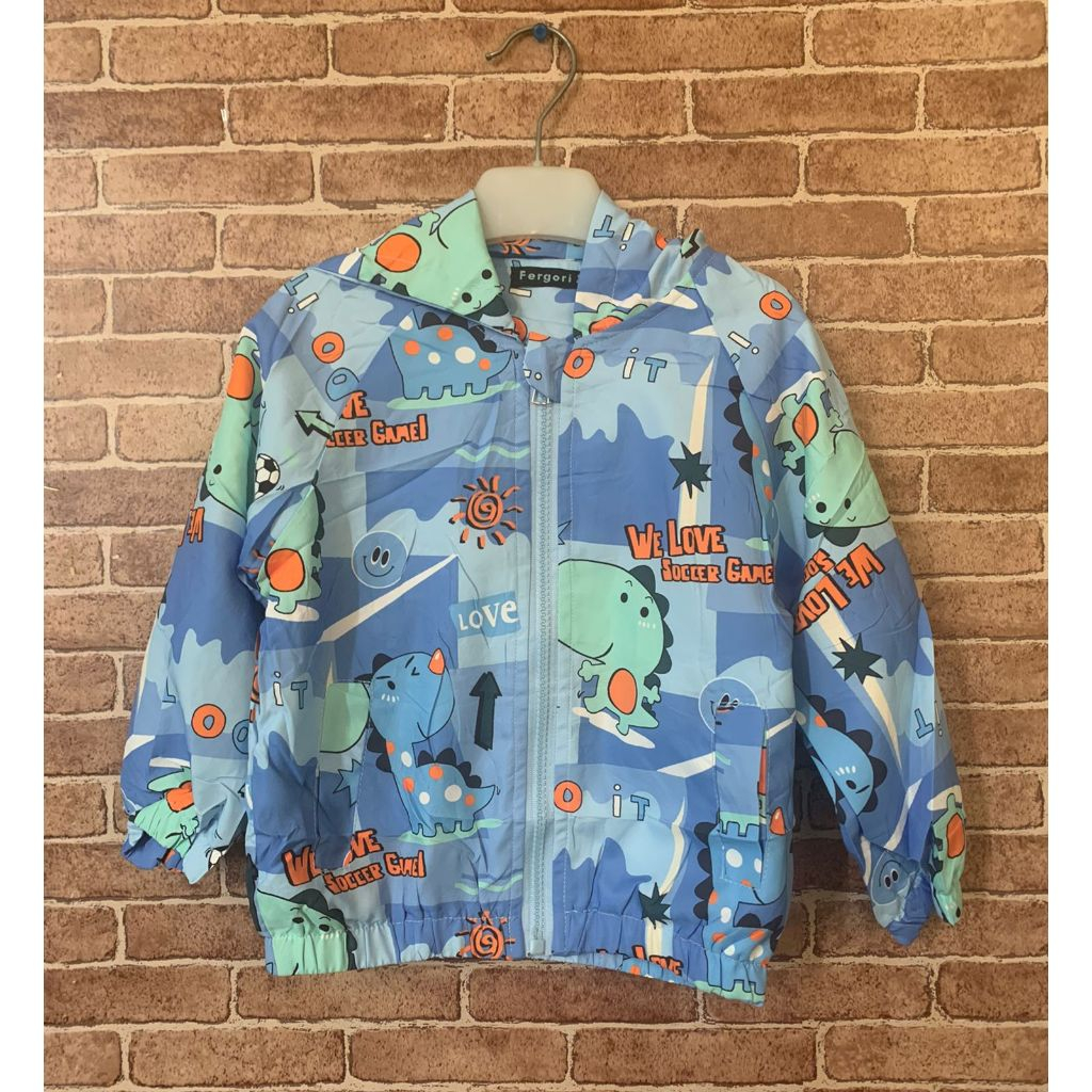 Fergori Jaket Parasut Anak Laki Laki Motif Dino Smile S-XL