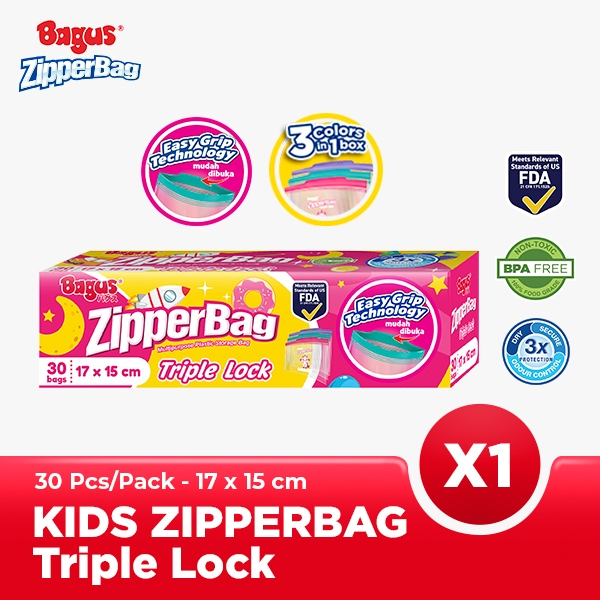 Bagus Kantong Penyimpanan Makanan Plastik Klip - Zipper Bag Kids 30 Pcs/Pack 17x15 cm - Food Grade & BPA Free