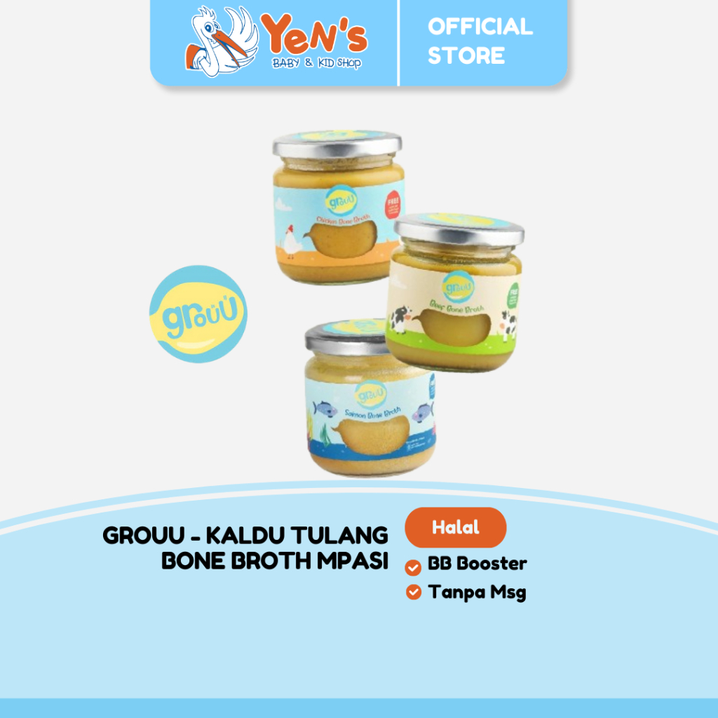 Grouu - Kaldu Tulang/Bone Broth MPASI - BB Booster Bayi Anak (Kaldu Tulang Ayam, Sapi, Salmon) HALAL