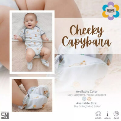 NOVA - Bodysuit Bayi Motif Cheeky Capybara - Jumper Segitiga Bayi 0-9 Bulan (1 Pcs)