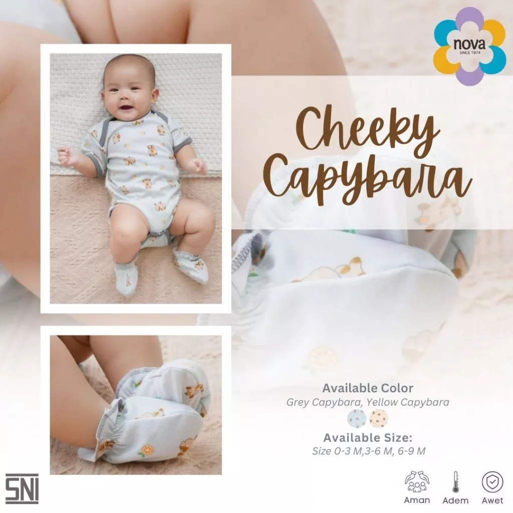 NOVA - Bodysuit Bayi Motif Cheeky Capybara - Jumper Segitiga Bayi 0-9 Bulan (1 Pcs)