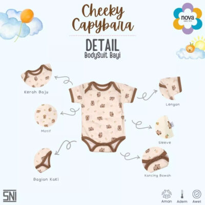 NOVA - Bodysuit Bayi Motif Cheeky Capybara - Jumper Segitiga Bayi 0-9 Bulan (1 Pcs) thumbnail 3