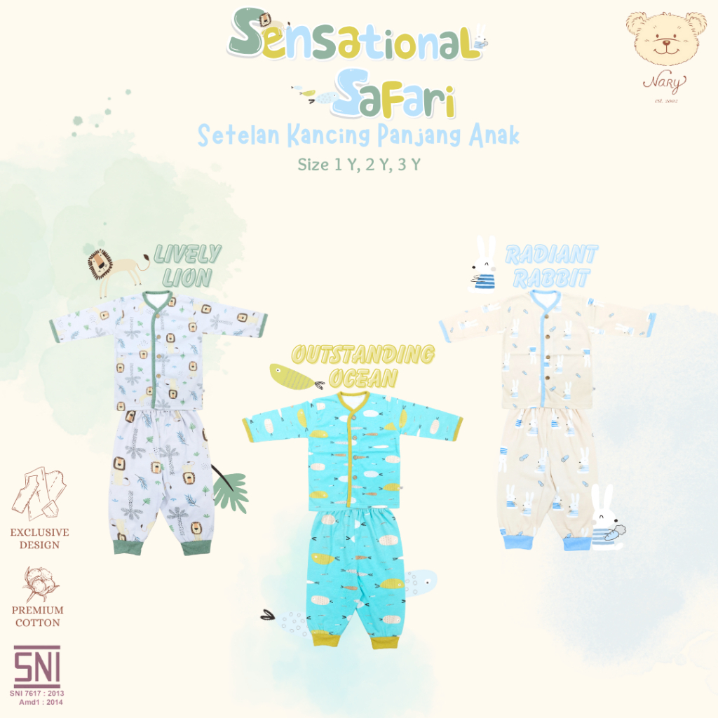 NARY Sensational Safari Series - Setelan Anak Baju Kancing Celana Panjang 1-3 Tahun (1 Stel)