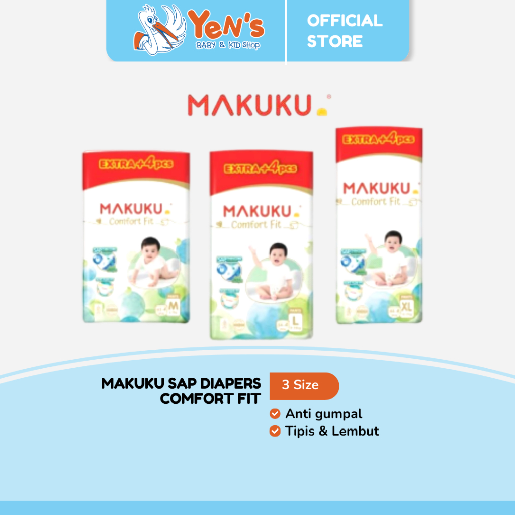 Makuku SAP Diapers Comfort Fit 3.0 Plus Extra Jumbo +4 Pack Celana / Pants Popok Bayi