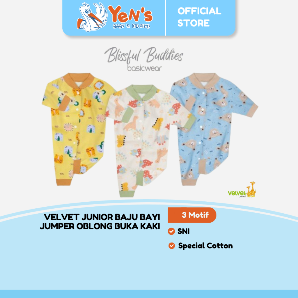Velvet Junior Baju Bayi Jumper Oblong Buka Kaki New Born - Blissful Buddies