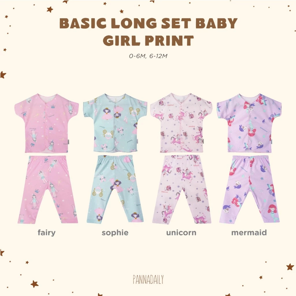 BOHOPANNA - PANNADAILY Basic Long Set Baby Girl - Setelan Baju Bayi Perempuan Kancing Depan