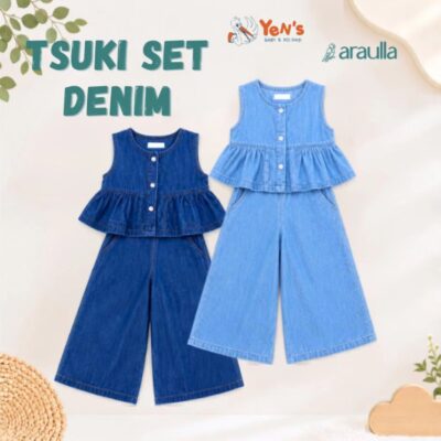 Araulla - TSUKI SET DENIM Baju Anak Perempuan | Baju Atasan dan Bawahan Denim anak