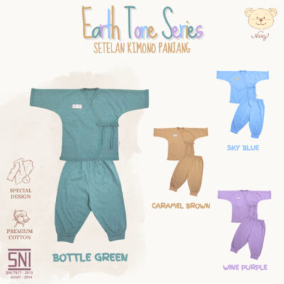 NARY Earth Tone Series - Setelan Bayi Kimono Panjang 0-6 Bulan (1 Stel)