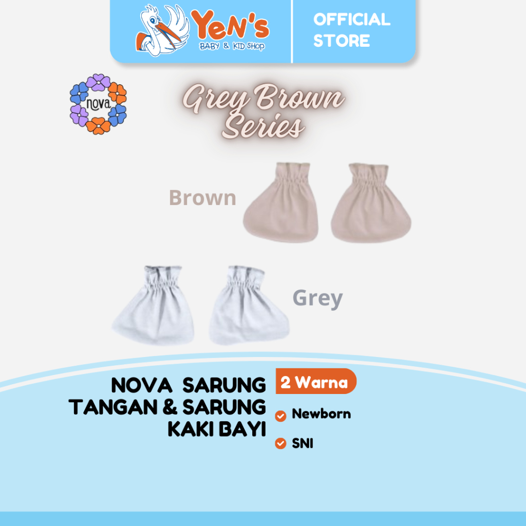 NOVA Brown Grey Series - Sarung Tangan dan Sarung Kaki Bayi (1 Pack) Newborn