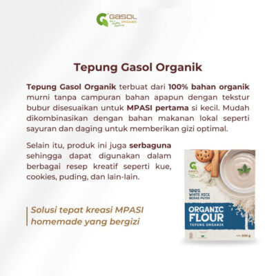 GASOL Tepung Organik Beras Putih, Merah, Five Grains, dan Kacang Hijau / Makanan Bayi MPASI 200gr thumbnail 3
