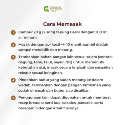 GASOL Tepung Organik Beras Putih, Merah, Five Grains, dan Kacang Hijau / Makanan Bayi MPASI 200gr thumbnail 5