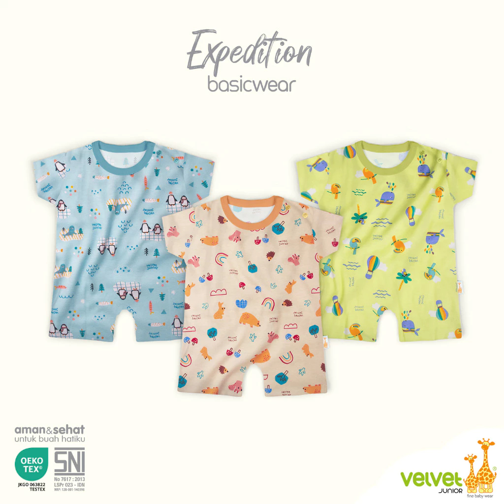 Velvet Junior Jumper Bayi Bodysuit Segiempat Newborn - BasicWear Expedition (1pcs)