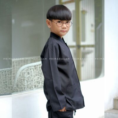 Baju Primaragam kemeja pangsi anak tk sd adat sunda koko hitam polos lengan tangan panjang thumbnail 2