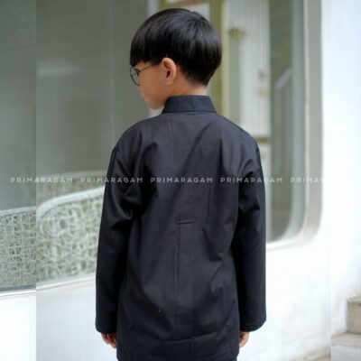 Baju Primaragam kemeja pangsi anak tk sd adat sunda koko hitam polos lengan tangan panjang thumbnail 3