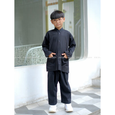 Baju Primaragam kemeja pangsi anak tk sd adat sunda koko hitam polos lengan tangan panjang thumbnail 4