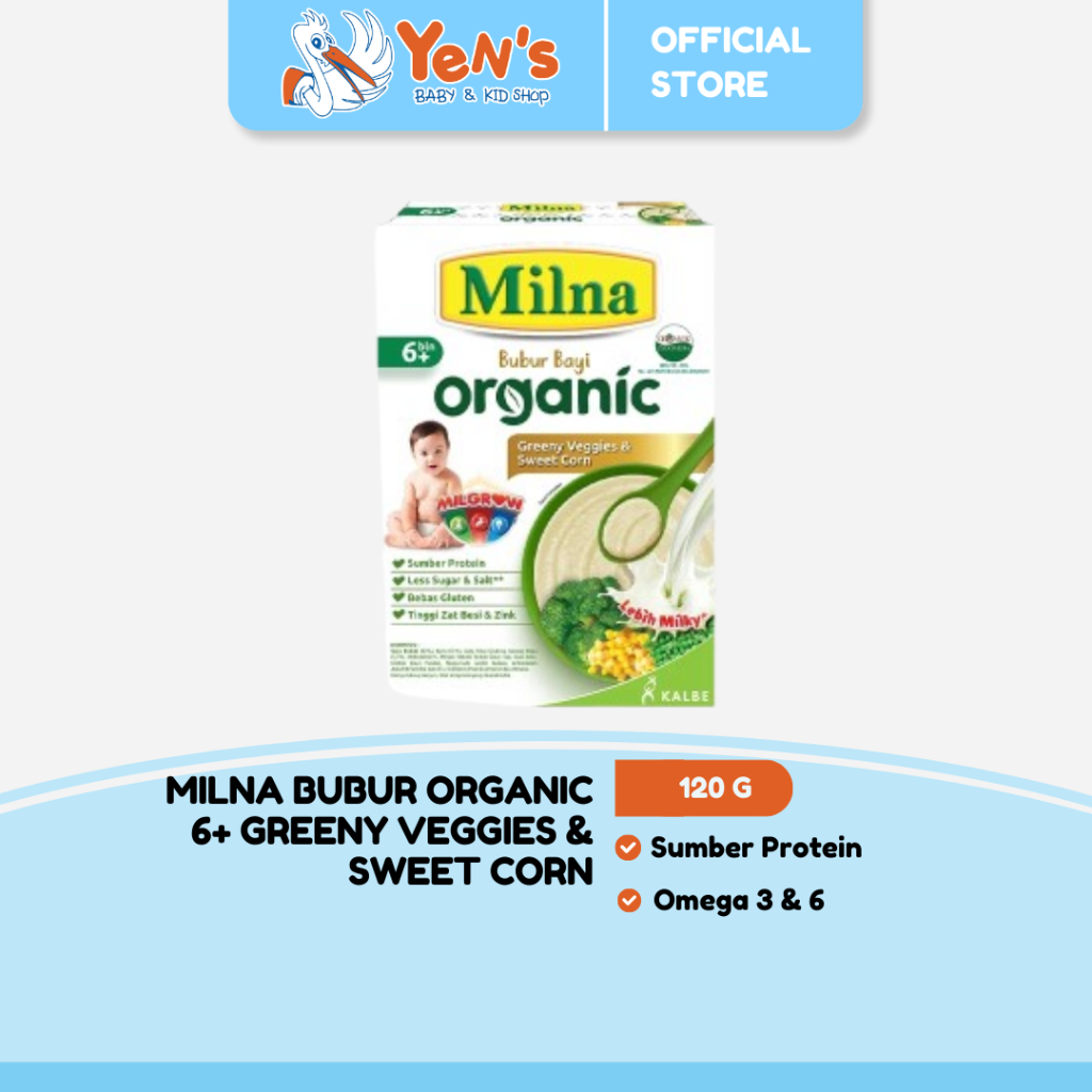 MILNA Bubur Organic 6+ Greeny Veggies & Sweet Corn 120 G