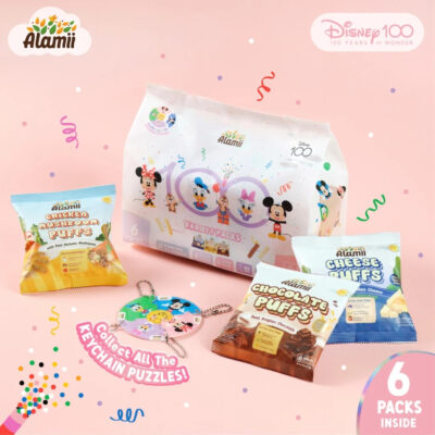 Limited Edition Disney 100 x Alamii Puffs Variety Pack (Bonus! Collectible Key Chain Puzzle)