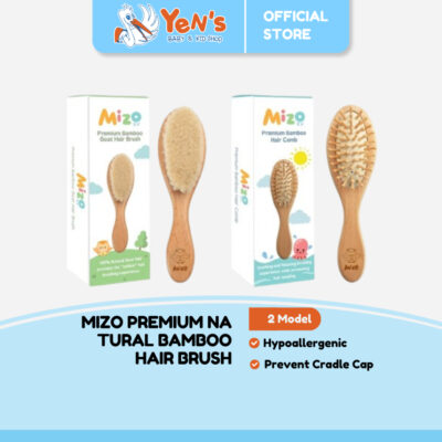 MIZO Premium Natural Bamboo Goat Hair Brush and Comb - Sisir Bayi & Anak