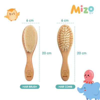 MIZO Premium Natural Bamboo Goat Hair Brush and Comb - Sisir Bayi & Anak thumbnail 3