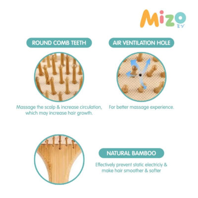 MIZO Premium Natural Bamboo Goat Hair Brush and Comb - Sisir Bayi & Anak thumbnail 5