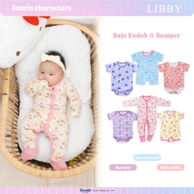 LIBBY Sanrio Premium Baju Tidur Bayi Sleepsuit/ Bodysuit Romper /Bayi Perempuan Kuromi Cinnamoroll Hello Kitty (1 PCS/PACK)
