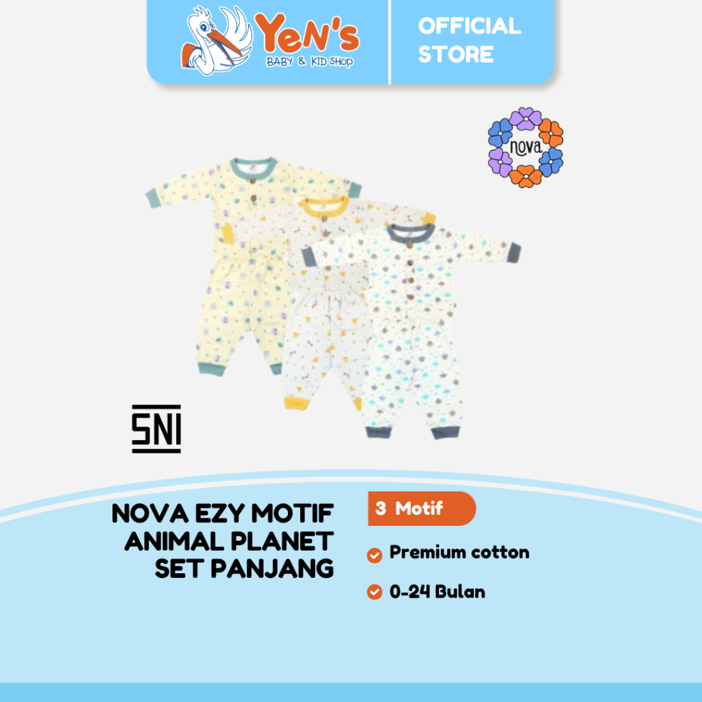 NOVA EZY Motif Animal Planet Set Panjang - Setelan Bayi dan Anak - Setelan Baju Kancing Panjang