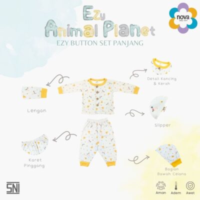NOVA EZY Motif Animal Planet Set Panjang - Setelan Bayi dan Anak - Setelan Baju Kancing Panjang thumbnail 3
