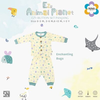 NOVA EZY Motif Animal Planet Set Panjang - Setelan Bayi dan Anak - Setelan Baju Kancing Panjang thumbnail 5