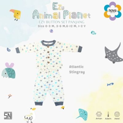 NOVA EZY Motif Animal Planet Set Panjang - Setelan Bayi dan Anak - Setelan Baju Kancing Panjang thumbnail 6
