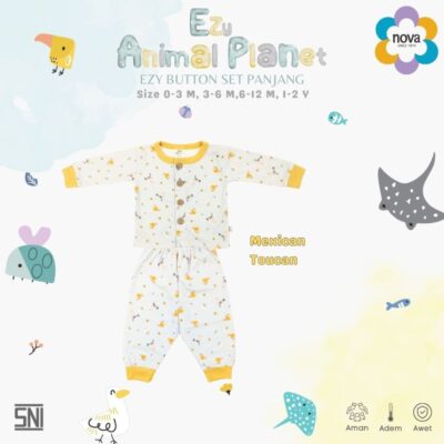 NOVA EZY Motif Animal Planet Set Panjang - Setelan Bayi dan Anak - Setelan Baju Kancing Panjang thumbnail 7