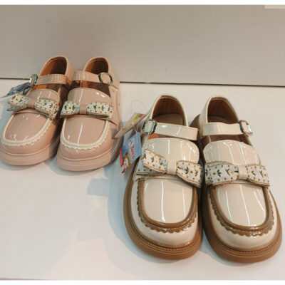 Weitian Sepatu pita anak perempuan 315C Beige / Pink - Sepatu Pantofel Anak Glossy