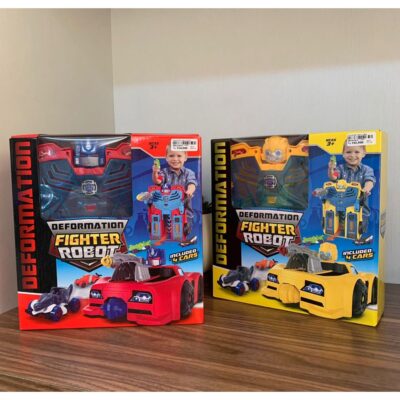 Mainan Robot Transformers Deformation Fighter Robot 2-in-1 dengan 4 Mobil Kecil