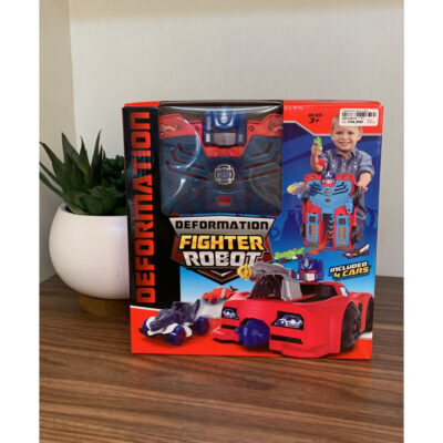 Mainan Robot Transformers Deformation Fighter Robot 2-in-1 dengan 4 Mobil Kecil thumbnail 2