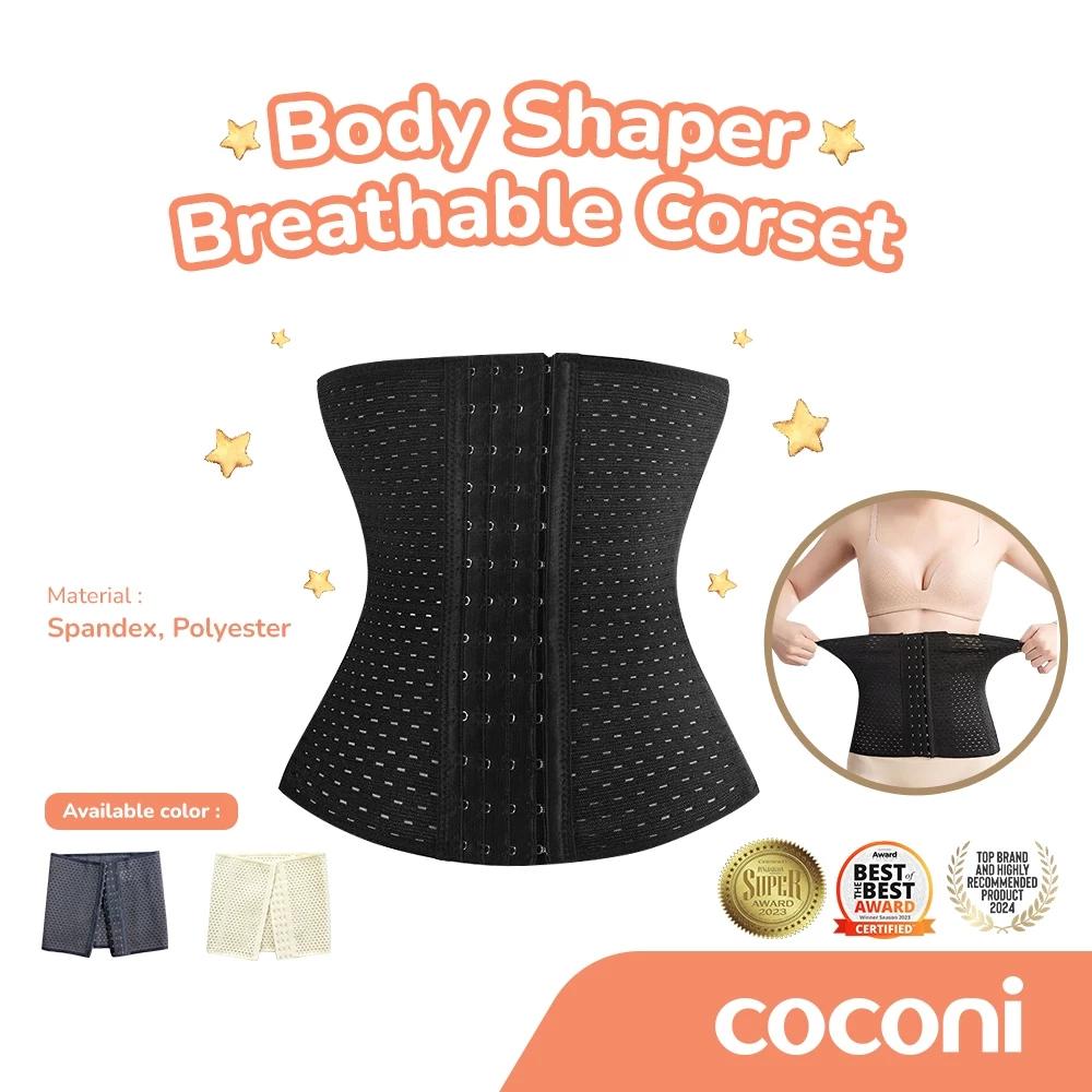 COCONI Body Shaper Breathable Corset - Korset Pelangsing Stagen Pasca Melahirkan - Cream / Black
