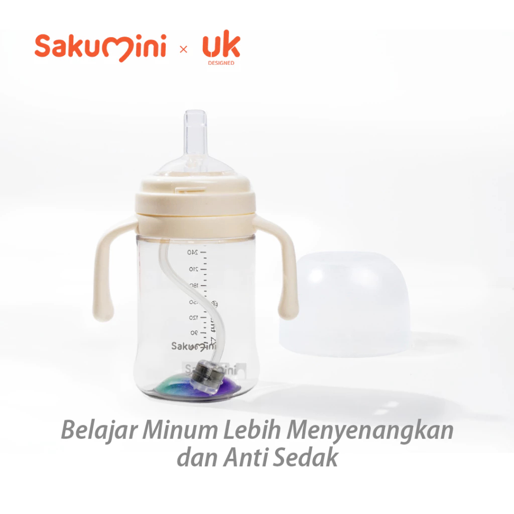 Sakumini Rainbow Botol Minum Sedotan 260ml - Training Sippy Straw Cup Anak Anti Tumpah Gravity Ball