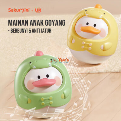 Sakumini Mainan Edukasi Boneka Goyang Anak Bayi Tumbler Duck Rattle Head Up Training