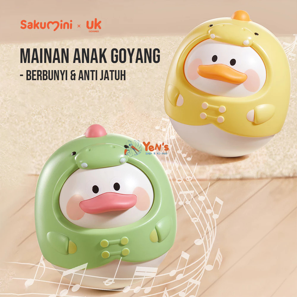 Sakumini Mainan Edukasi Boneka Goyang Anak Bayi Tumbler Duck Rattle Head Up Training